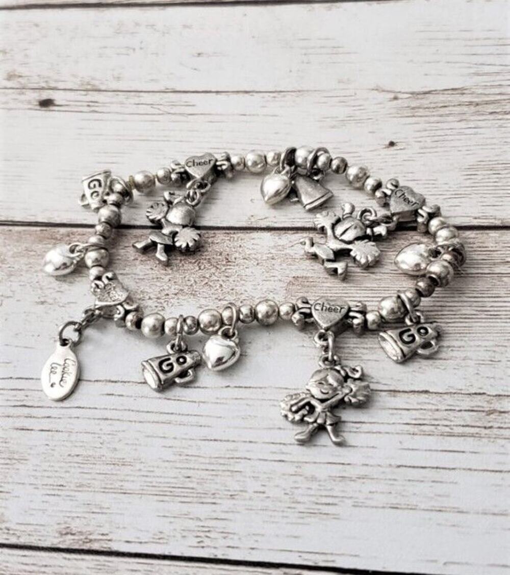 Vintage Cookie Lee Stretch Bracelet Silver Tone Cheer / Cheerleader Theme